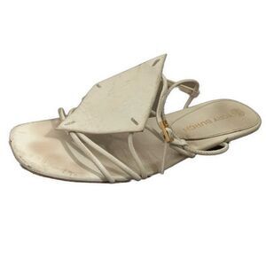 Tory Burch Authentic Solid Bone White Genuine Leather Ankle Strap Flat Sandals 7